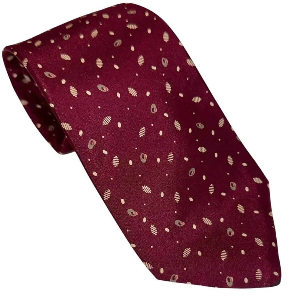 Gianni Versace Mens Tie Silk Handmade Burgundy Geometric 3.25x57” Italy - Picture 2 of 4